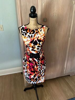 Cache Neon Animal Print removable belt Bodycon Career Cocktail Party Dress sz 4